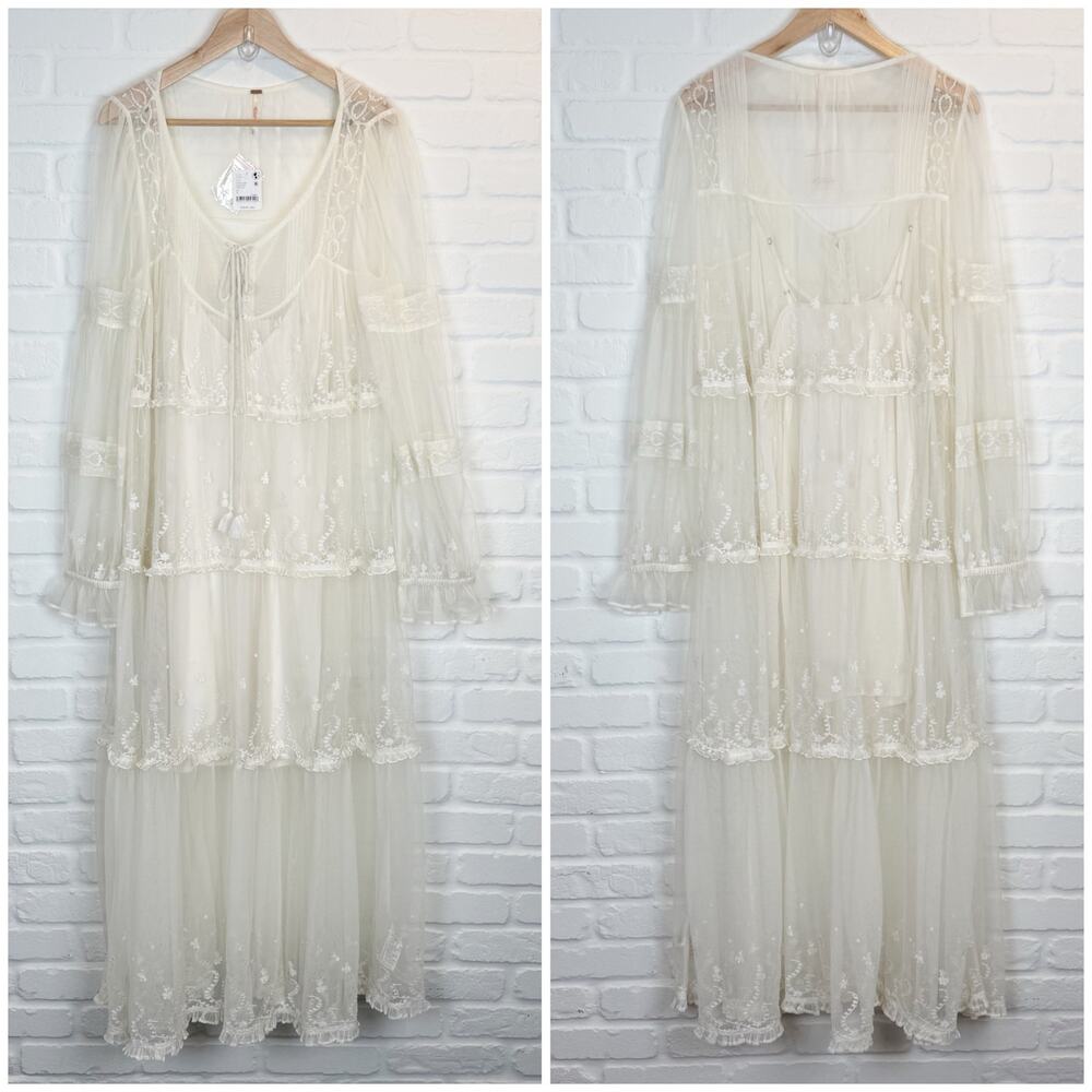 Free People Ivory/Off-White Lace Tiered Maxi Dress